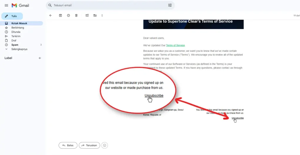 Cara Unsubscribe Email di Gmail