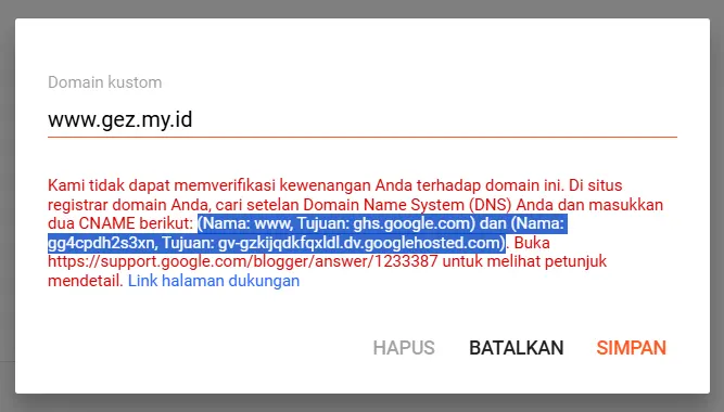 cara menggunakan custom domain di blogger